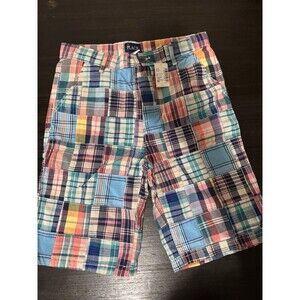 Children's Place Boys' Shorts, Blue White Plaid, Size 14, Adjustable Waist